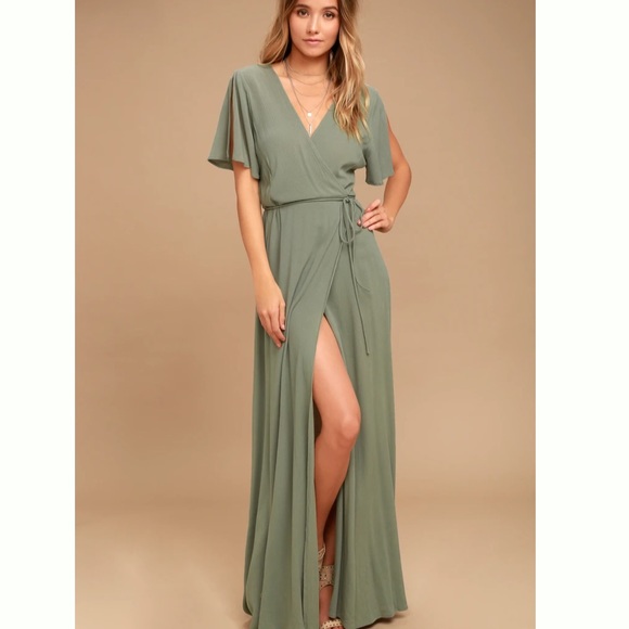Lulus Dresses & Skirts - New Lulus Much Obliged washed Olive Green Wrap